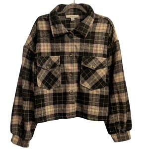 Women's Cropped Plaid‎ Flannel Jacket LG